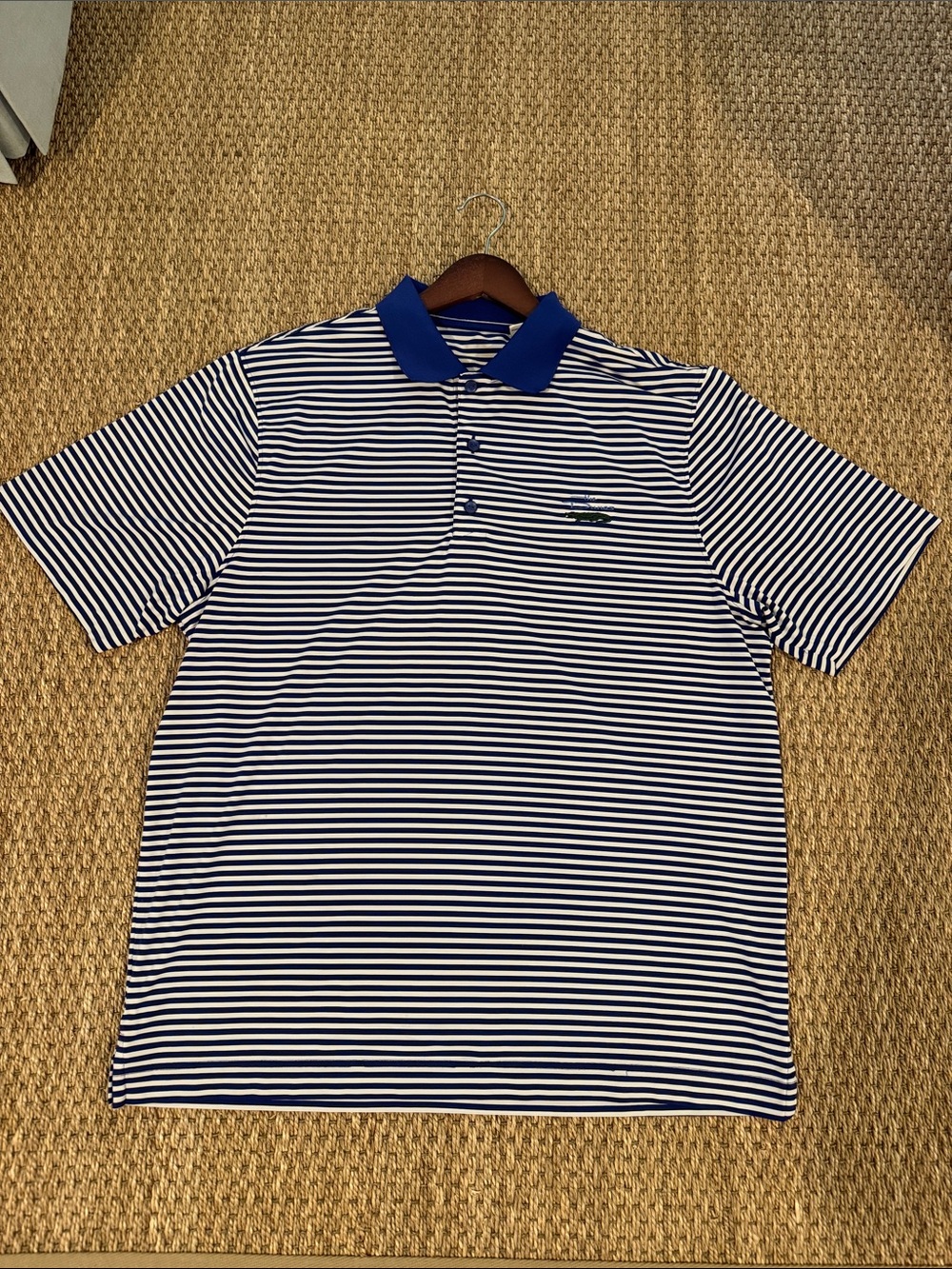 Men's Blue & White Striped Polo Shirt